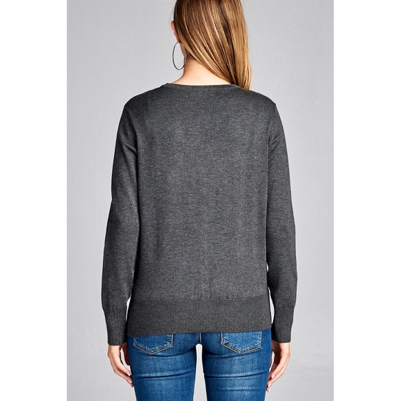 Basic Charcoal Gray Button Up Long Sleeve Cardigan - Picture 3 of 3